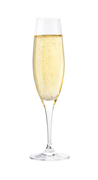 白い背景に隔離されたシャンパンのフルグラス - シャンペンフルート ストックフォトと画像