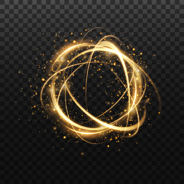 istock Abstract light lines of movement and speed in golden color. Light everyday glowing effect. semicircular wave, light trail curve swirl, optical fiber incandescent design. 1423402682