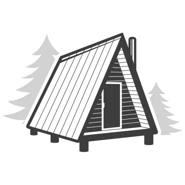 Vector illustration of A-frame tiny house, weekend cabin with chimney, vector