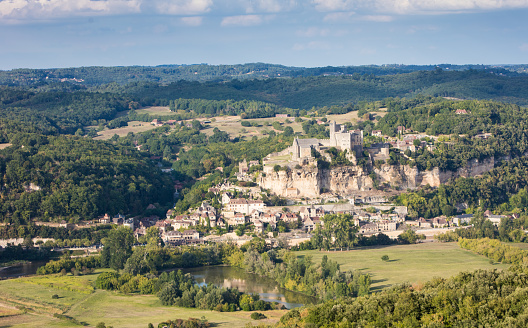 View of the medieval village of Beynac on the banks of the Dordogne river in French Périgord.