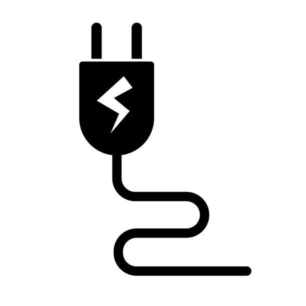 illustrazioni stock, clip art, cartoni animati e icone di tendenza di icona della silhouette della spina della presa di ricarica. spina di presa fornita con alimentazione. vettore. - electric plug outlet electricity power line