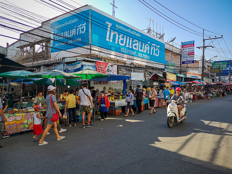 Chiang Rai, Thailand - September 16, 2019: Chiang Rai street market during day