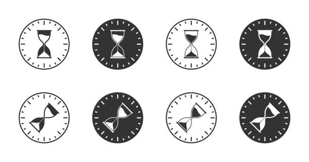 illustrations, cliparts, dessins animés et icônes de icône de cadran d’horloge avec sablier dessus. illustration vectorielle. - block numbers