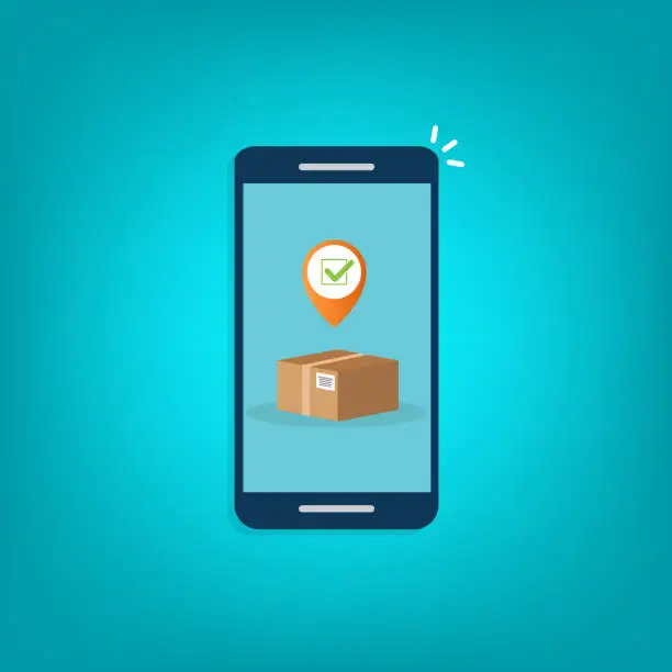 Vector illustration of Delivery Process Notification on Mobile Phone. Express Delivery, Home Delivery, Contactless and Order Curbside Pickup. vector illustration