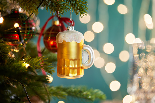 Christmas Decoration with Beer Bauble and Holiday Lights