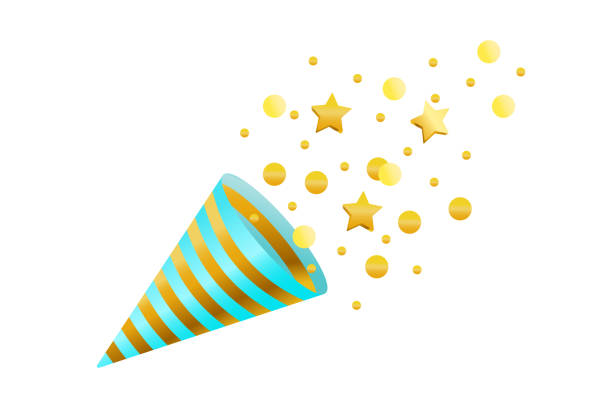 istock Confetti, firecracker, carnival and paper. Blue, gold colors. Vector illustration on a white background. Cartoon style. 1423417643