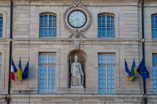 Detail of the façade of the Dijon town hall in Burgundy, France, built in 1737