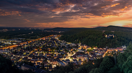 Landstuhl with Nanstein Castle at sunset