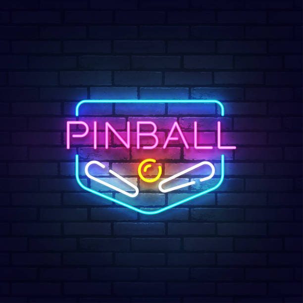 pinball neon, jasny szyld, baner świetlny. pinball etykieta neon, emblemat. ilustracja wektorowa - flipper stock illustrations