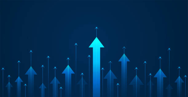 ilustrações de stock, clip art, desenhos animados e ícones de abstract arrow direction. technology background. business growth concept. - challenge outline choice business