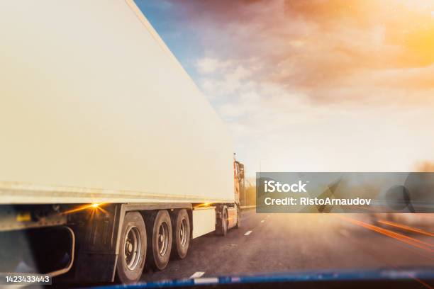 Lorry Come In Lorry On A Motorway In Motion Stock Photo - Download Image Now ...