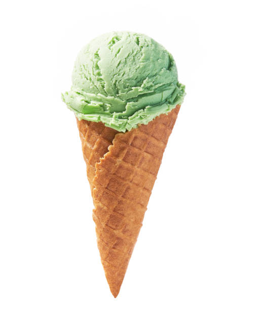 istock green ice cream in waffle cone isolated on white background 1423433732