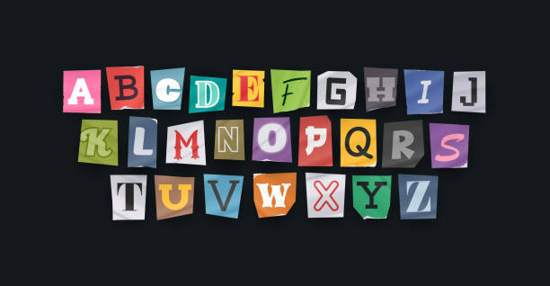 ilustrações de stock, clip art, desenhos animados e ícones de paper style ransom note letter. cut letters. clipping alphabet. vector font. - letter text bribing alphabet