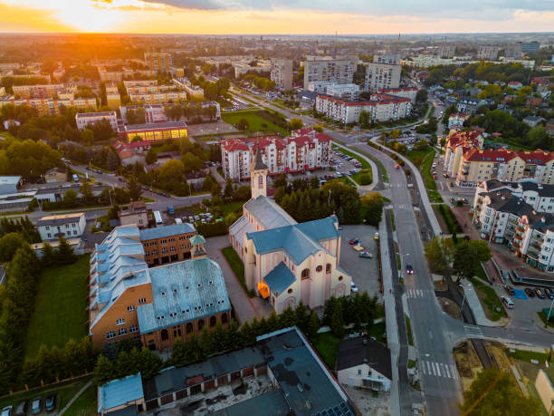 istock View at Pabianice city from a drone at sunset 1423436947