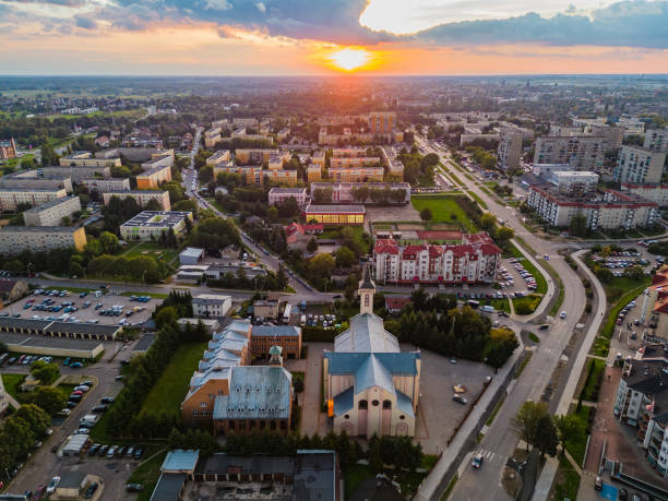 istock View at Pabianice city from a drone at sunset 1423437004