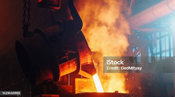 Process Of Casting In Foundry Steel Mill Metallurgical Factory Molten Metal Heavy Industry Stock Photo - Download Image Now