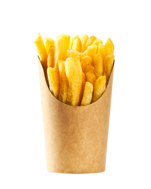istock french fries in a paper cup isolated on white background. 1423442459