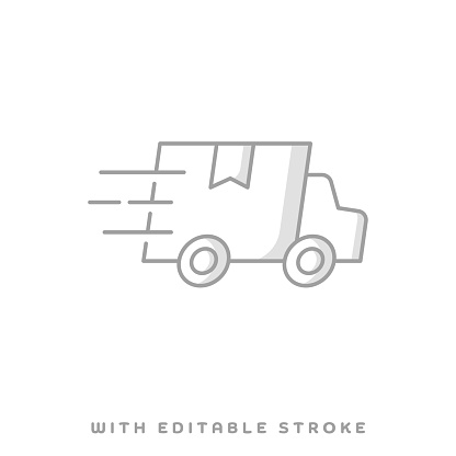 Delivery truck concept line icon with shadow. The vector illustration is outline style, pixel perfect, suitable for web and print with editable stroke.