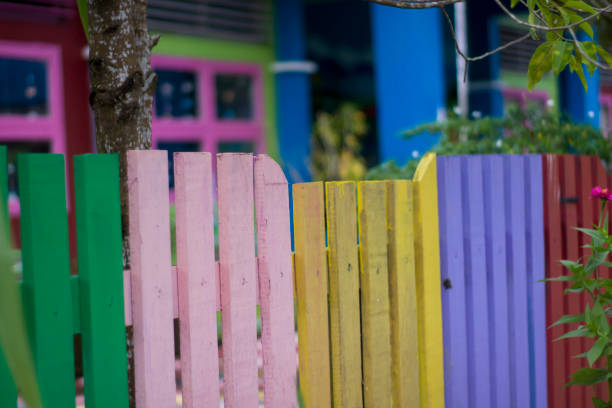 istock Multi Colored Wooden Fence 1423447586