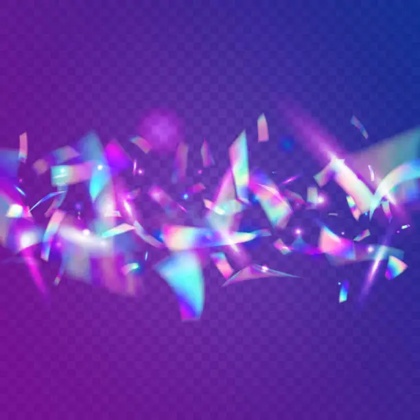 Vector illustration of Bokeh Confetti. Purple Party Background. Unicorn Foil. Laser Ele