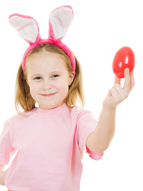 istock Little girl with pink ears bunny 142345303