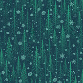 istock Seamless green winter forest background 1423462011