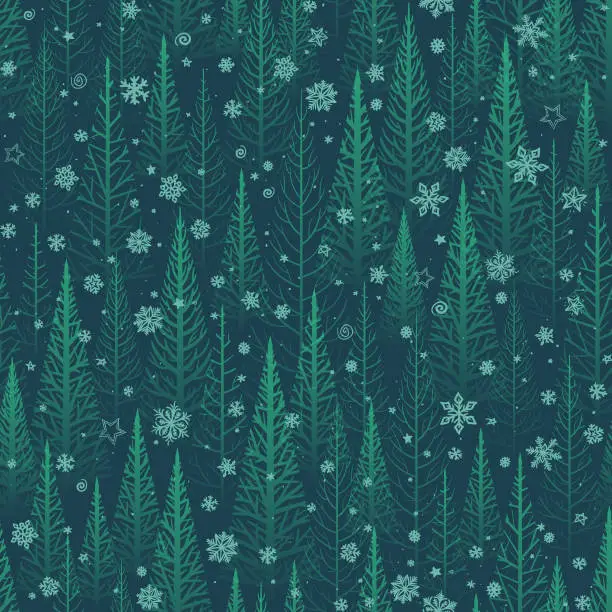 Vector illustration of Seamless green winter forest background