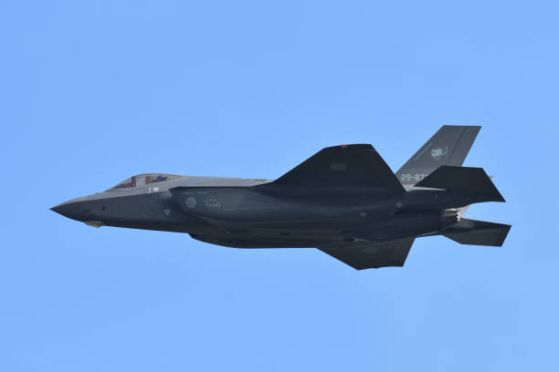 Japan Air Self-Defense Force Lockheed Martin F-35A Lightning II stealth multirole fighter. Aomori Prefecture, Japan - September 11, 2022:Japan Air Self-Defense Force Lockheed Martin F-35A Lightning II stealth multirole fighter. misawa japan stock pictures, royalty-free photos & images