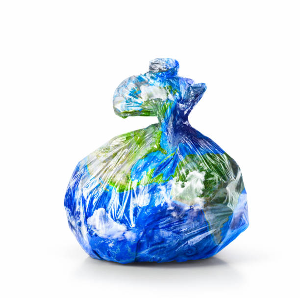 Eco concept. Garbage packet in a planet form isolated on a white background.