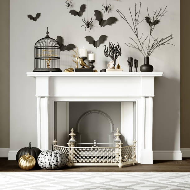 istock Modern Halloween living room interior. 3d rendering. 1423480895