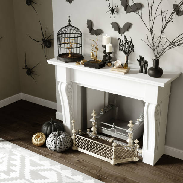 istock Modern Halloween living room interior. 3d rendering. 1423480897