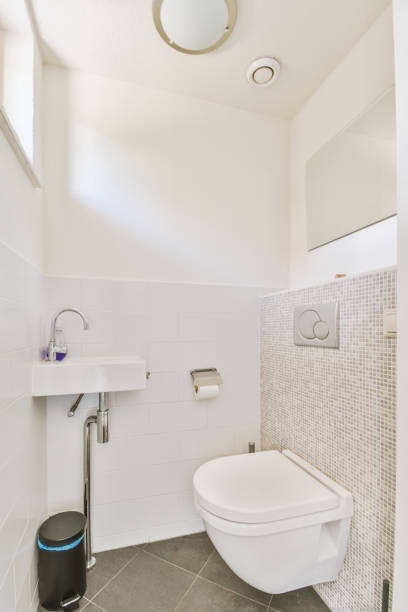 istock A small bathroom with a hanging toilet 1423483962