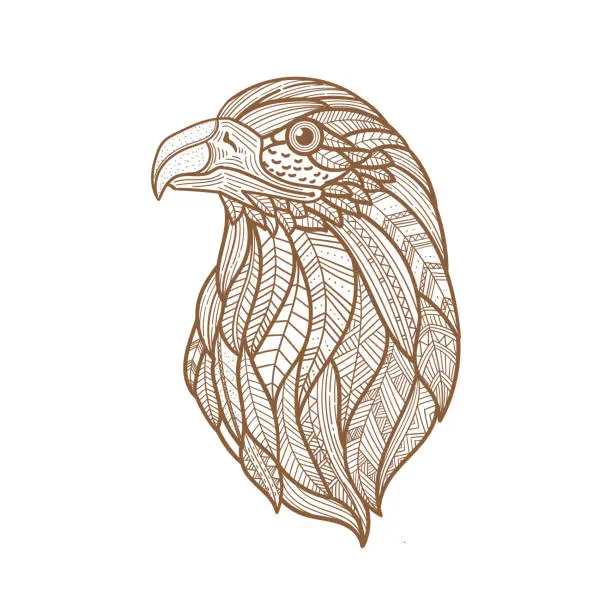 Vector illustration of hand drawing Ethnic patterned eagle head