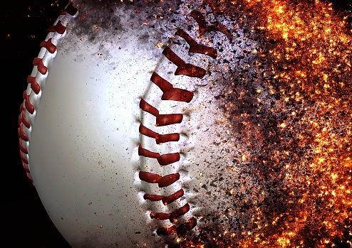 3d rendering exploding flame baseball ball