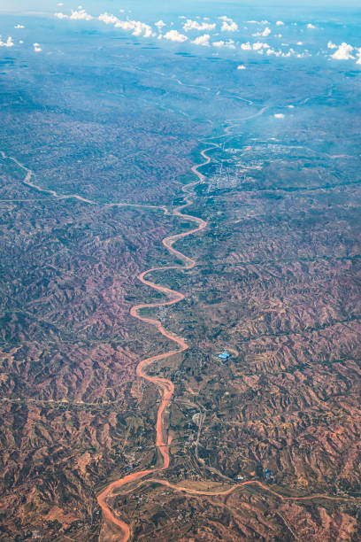 The Yellow River in China Seen from Airplane