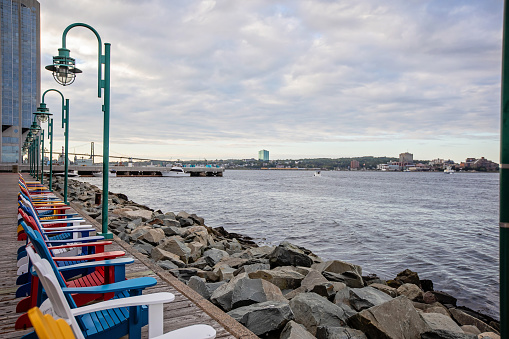 Colorful waterfront chairs in Halifax