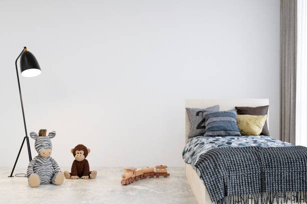 istock Wall mockup  in a cozy children bedroom. 3d rendered illustration. 1423490480