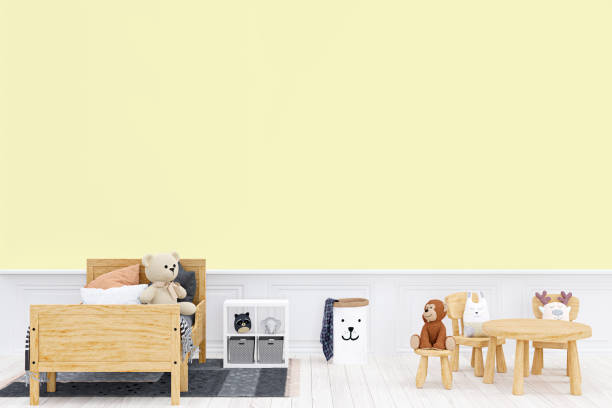 istock Kids bedroom wall mockup, 3d rendered illustration with customizable background. 1423490738