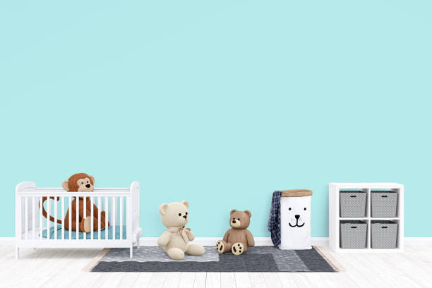 istock Kids bedroom wall mockup, 3d rendered illustration with customizable background. 1423490778