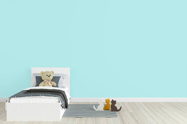 istock Kids bedroom wall mockup, 3d rendered illustration with customizable background. 1423490807