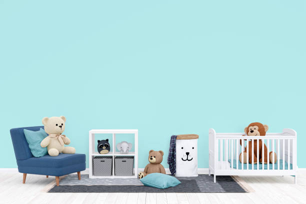 istock Kids bedroom wall mockup, 3d rendered illustration with customizable background. 1423490826