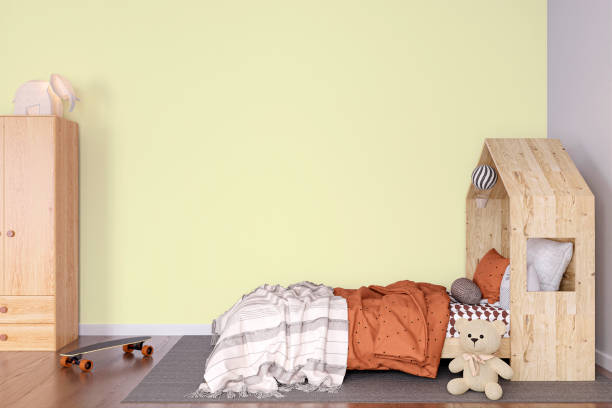 istock Kids bedroom wall mockup, 3d rendered illustration with customizable background. 1423491338