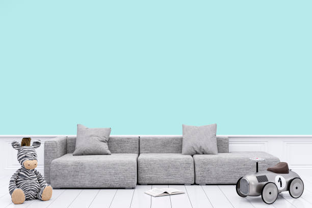 istock Child playroom wall mockup. 3d rendered illustration. 1423492386