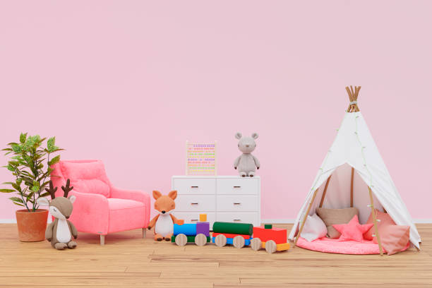 istock Kids playroom with play teepee. 3d rendered illustration 1423492387