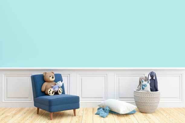istock Child playroom wall mockup. 3d rendered illustration. 1423492422