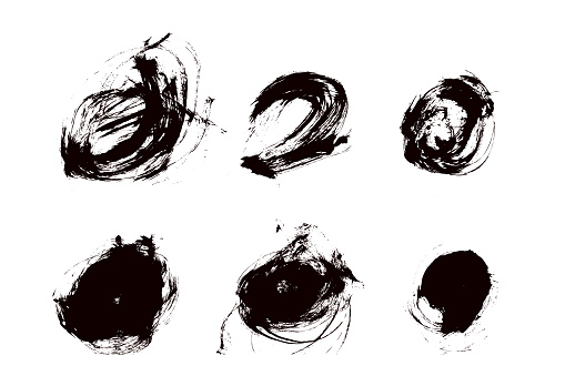 A set of black watercolor painting created shapes and art image isolated on white background with clipping path.