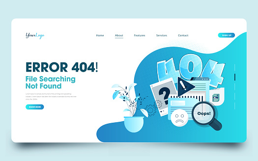 Concept for 404 Not Found. Can use for web banner, landing page, website template.