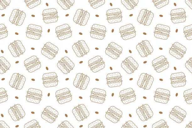 Vector illustration of Fast food burger line seamless pattern vector