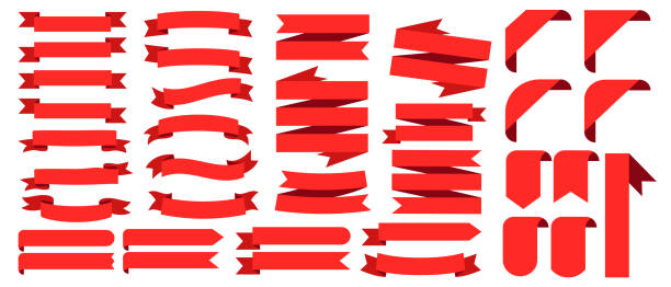 ribbon text banner flat tape icon vector set - reklam banneri stock illustrations
