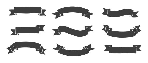 лента текстовый баннер плоская лента иконка векторный набор - ribbon stock illustrations